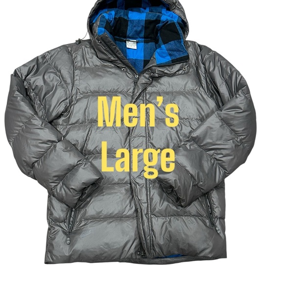 Nike Sportswear Large Puffer Jacket Coat Flannel Lined Gray Blue Down Goose - Picture 2 of 9